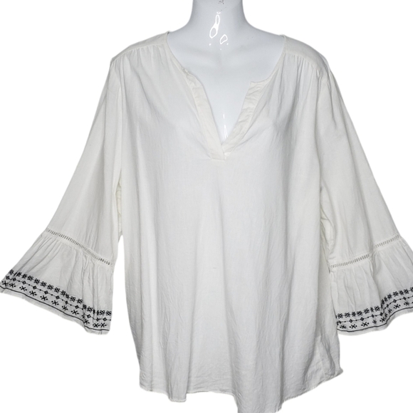 Reitmans Women's Peasant Top Bell Sleeve Embroidered Linen Blend Size 2X - Picture 1 of 12